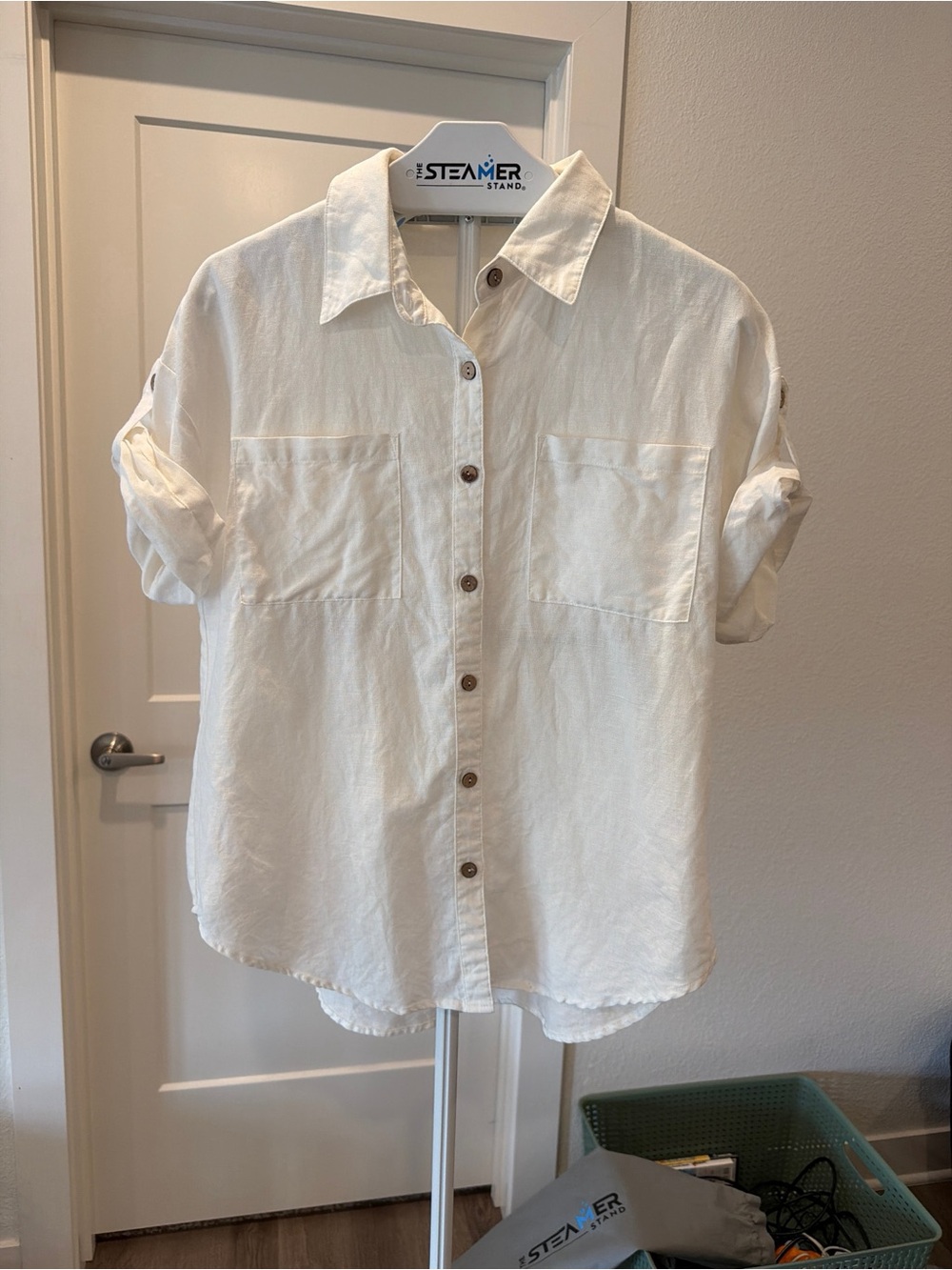 Ivory Button-Front Short Sleeve Shirt